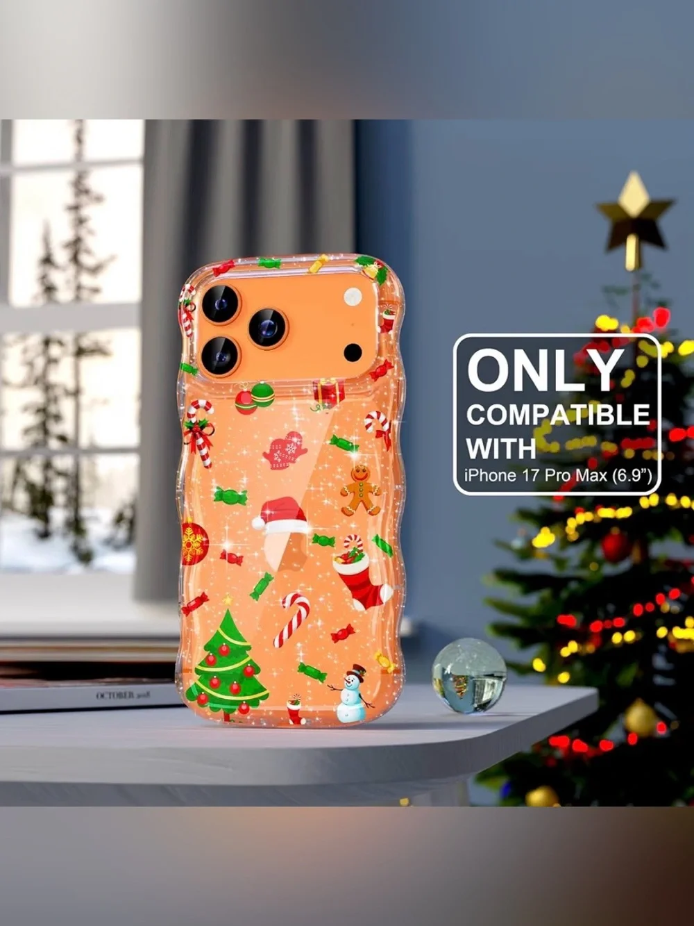 Holiday Print CLEAR Shockproof Case for iPhone 17 Pro Max NWT 📱❤️🎄